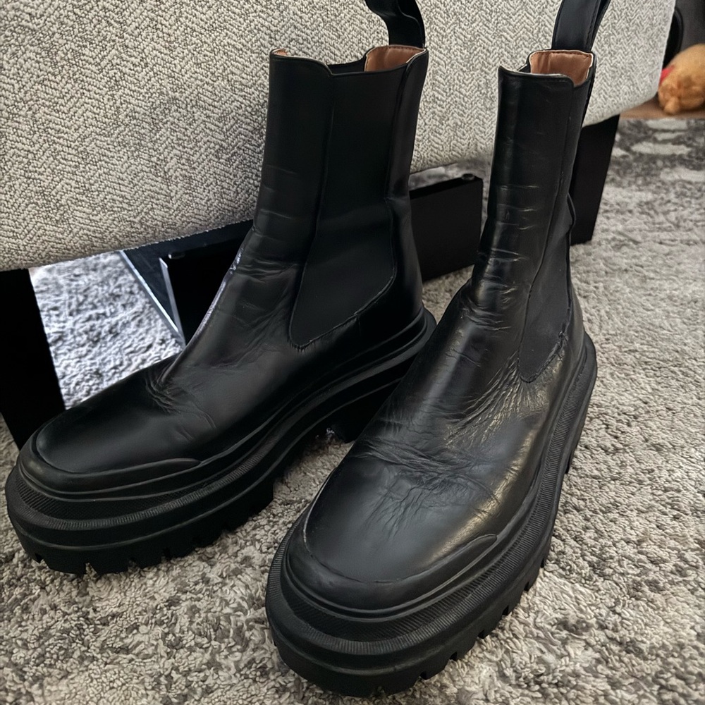 Zara Black Leather Chunky Boots - Picture 2 of 8